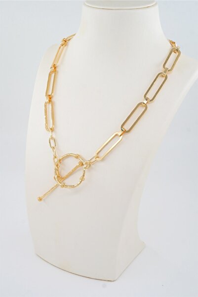 By Zeyna Aksesuar Women's Special Design Chain Necklace with Front Lock Detail