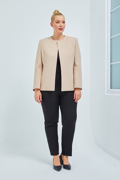 Fagi Women's Large Size Collarless Stone Color Jacket