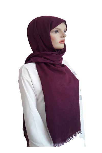 Sarar Cotton Rose Patterned Mesh Trend Plum Shawl 75x190