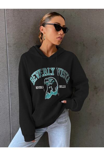 YUVEST Unisex oversize dukserica sa kapuljačom i printom Beverly Hills