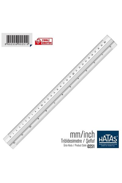 HATAŞ TEKNİK Hatas Tribldesimeter Transparent Triangle Centimeter-inch Scale Ruler 30cm 12inch