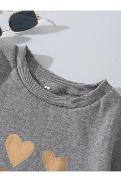 Deocept Γκρι φούτερ Unisex Heart Printed Oversize