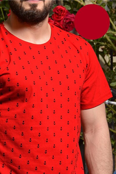 Azıcık Akıllı Ανδρικό μπλουζάκι με κοντό μανίκι με λαιμόκοψη με στάμπα με κόκκινη άγκυρα 20etshcapa