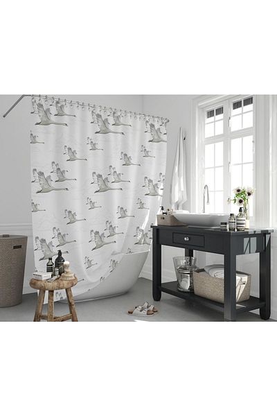 Zethome Κουρτίνα μπάνιου 2x120x200 Διπλό φτερό κουρτίνα μπάνιου με δαχτυλίδι Δώρο 6771