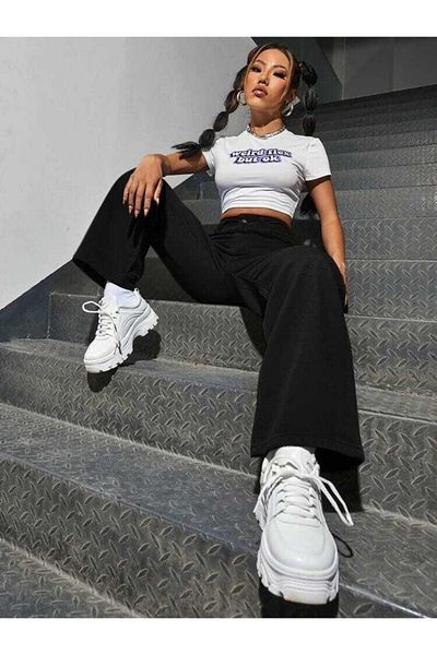 Ramrod Forlan schwarze Lycra-Jeans mit hoher Taille und weitem Bein, lockere Jeans mit weitem Bein