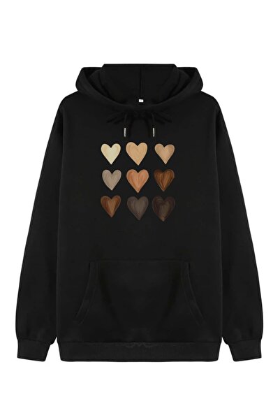 Deocept Hanorac oversize unisex cu glugă cu imprimeu inimă