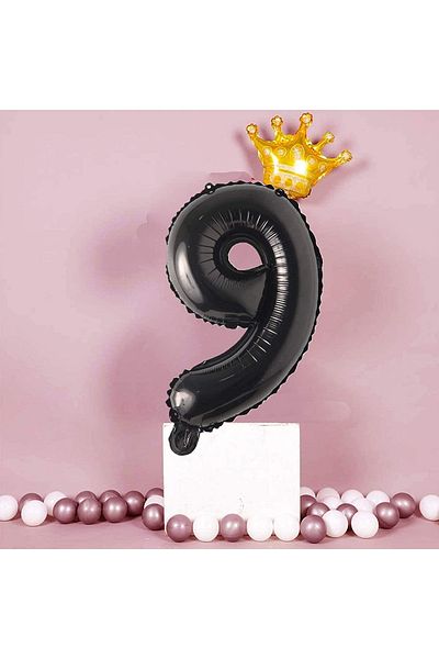 Patladı Gitti 9 Nine Black Foil And King Crown Party Celebration Set