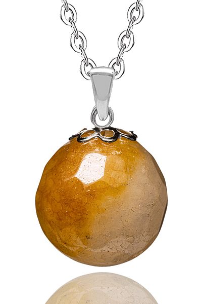 Tesbih Atölyesi Certified Yellow and Orange Necklace with Natural Agate Stone