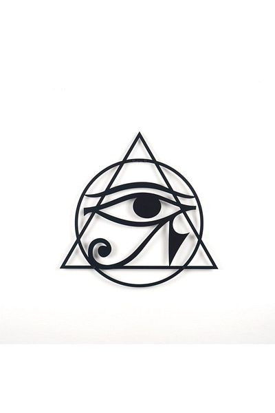 Colorfull Worlds Decor de perete din metal cu geometrie sacră egipteană Ochiul lui Horus - Decor de perete cadou pentru birou acasă