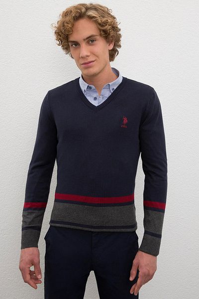 U.S. Polo Assn. Мъжки тъмносин тънък трикотажен пуловер