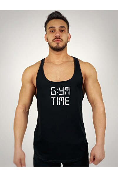 Black İstanbul Gym Time Printed Athlete Tank