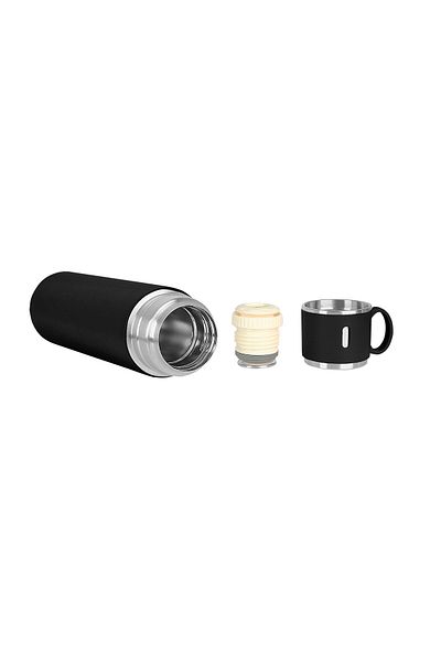 SEDEF SİLVER Mattblack Series Coffee Themed Stainless Steel Small Tea Coffee Thermos Cup