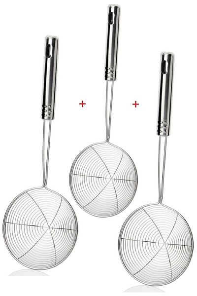 Tilbe Home 3 Pcs Serving Set Scoop Colander Kitchen French Fry Oil Strainer Steel Colander Scoop Colanders Set