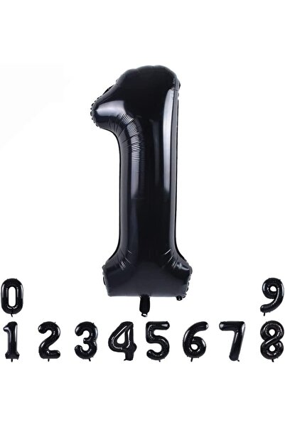 Patladı Gitti Σετ γιορτής γενεθλίων Black Concept 1 Year Old; Μαύρο μπαλόνι καραμέλας, φύλλο αστεριών αριθμών και πανό