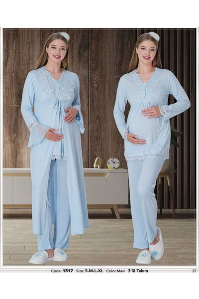 by İGP Set pijama de maternitate albastru pentru femei cu halat de toaleta