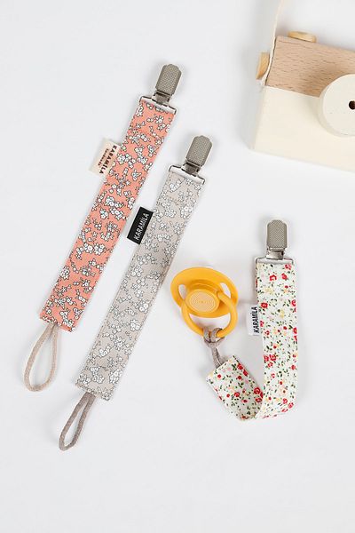 KARAMİLA Set of 3 Baby Girl Pacifier Strap - Pacifier Chain - Pacifier Holder with Flowers