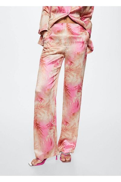 MANGO Woman Pantaloni din satin cu model