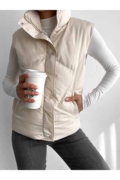 ladyzey Women's Medium Length Stand Collar Sleeveless Puffer Vest