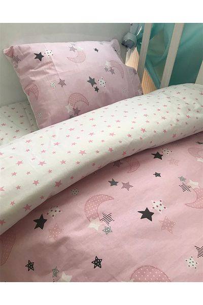 Babynia Baby Special Cotton Kids Single Pillow Sheet Sheet Quilt Set Pink Crescent Star (with quilt)