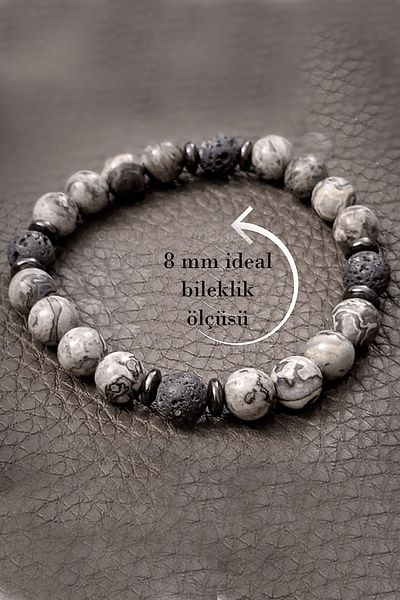 Tesbih Atölyesi Love Evil Eye Peace Natural Stone Bracelet (zebra Jasper Lava Stone)