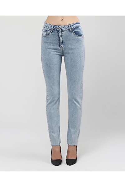 EYLÜL BUTİK Mavi Yırtmaçlı Yüksel Bel Slim Flare Jeans