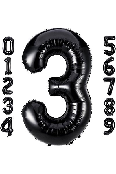 Patladı Gitti Σετ γιορτής γενεθλίων 3 ετών - Μαύρο Concept, Λευκό μαύρο μπαλόνι, Αλουμινόχαρτο αστεριών αριθμών και Bann