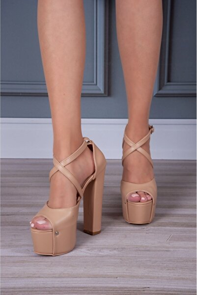 Tarz Topuklar Bella Thin Banded High Thick Heeled Platform Shoes