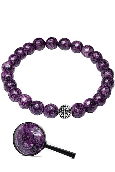 Tesbih Atölyesi Certified Faceted Charoite Natural Stone Bracelet (with silver hardware)