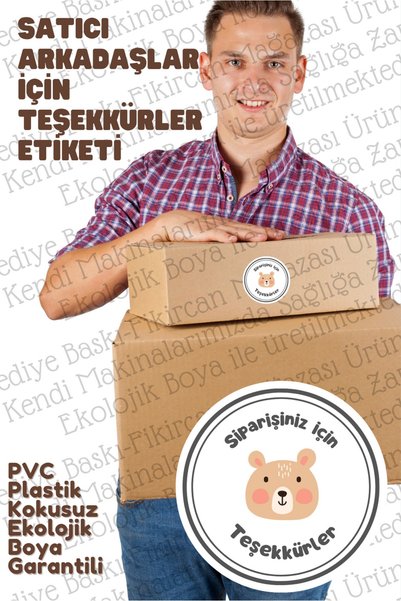 FİKİRCAN - Thanks Label For Our Sellers - 500 Pieces - 5 Cm Diameter Unscented Plastic Sticker