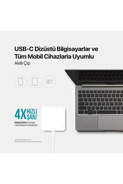 Ttec Smartcharger Quattro Gan 65W Pd Seyahat Hızlı Şarj Aleti USB-C + 3 USB-A MacBook, iPhone uyumlu