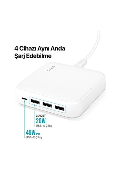 Ttec Smartcharger Quattro Gan 65W Pd Seyahat Hızlı Şarj Aleti USB-C + 3 USB-A MacBook, iPhone uyumlu