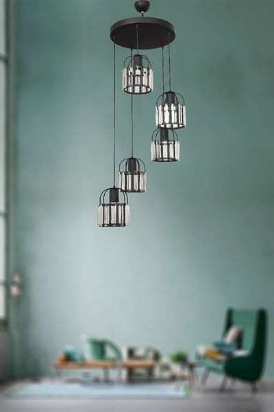 VENON Titania 5-Piece Black Pendant Lamp - Lighting Chandelier
