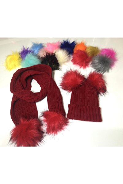 Ye Kürküm Ye Fata/băiat - Set de beretă și eșarfă roșie cu pompon