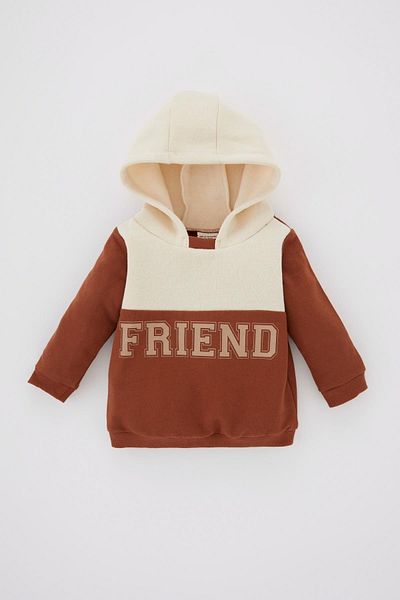 DeFacto Baby Boy Color Block Hooded Sweatshirt with Soft Fuzz Inside