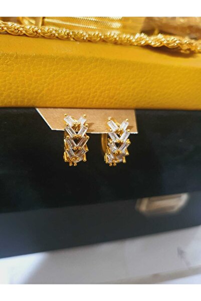 barisiva gold 22 Ayar Altın Kaplama Baget Zirkon Taşlı Şık Küpe