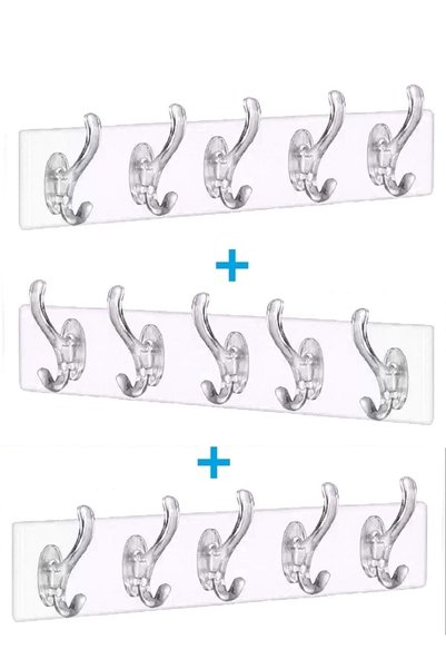Tilbe Home 3 Pieces Transparent Hanger Wall Hanger Set of 5 Non-Marking Stron...