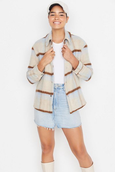Trendyol Collection Camel Plaid Oversize Stamp Coat TWOAW23MO00355