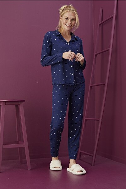 CALİA Жіночий піжамний комплект з бамбукового лікра з ґудзиками спереду