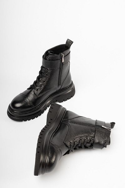 Deripabuc Genuine Leather Black Women's Serrated Sole Leather Boots Trc-216576
