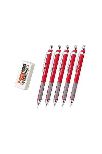 Rotring Tikky 0.7 Mm Red Set of 5 with Eraser Gift