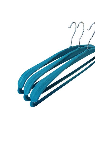 Lorin 3 Pieces Velvet Hanger Wide Shoulder Special Design Clothes Hanger Petrol Blue