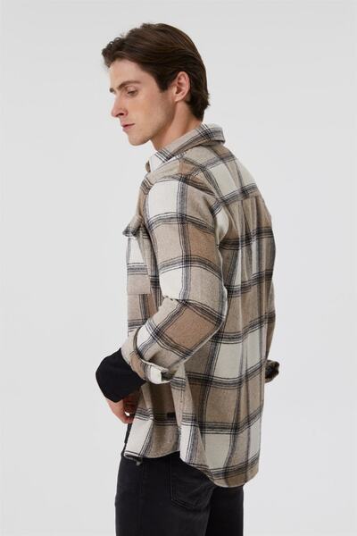 Lee Cooper Ανδρικό υφαντό μακρυμάνικο πουκάμισο Detra μπεζ