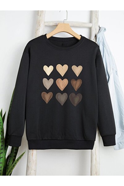 Deocept Μαύρο φούτερ Unisex Heart Printed Oversize