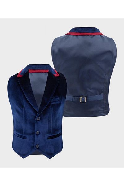 SIRRI Boy's Navy Blue Velvet Vest