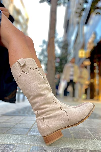 SHOEBELLAS Γυναικείες μπότες Cianna Beige Suede Dalla