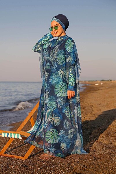 Marina Καφτάν Κιμονό Pareo με σχέδια με φύλλα σε μαγιό Hijab P2106