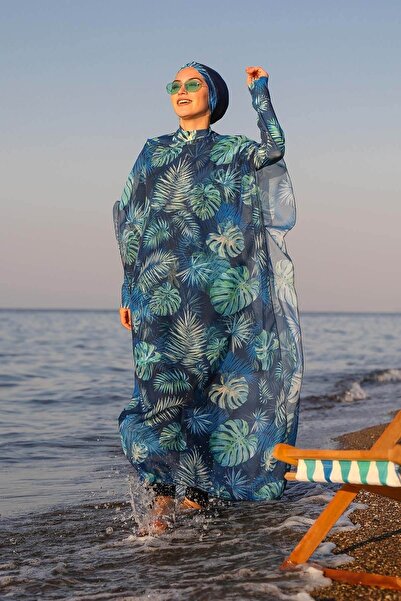 Marina Καφτάν Κιμονό Pareo με σχέδια με φύλλα σε μαγιό Hijab P2106