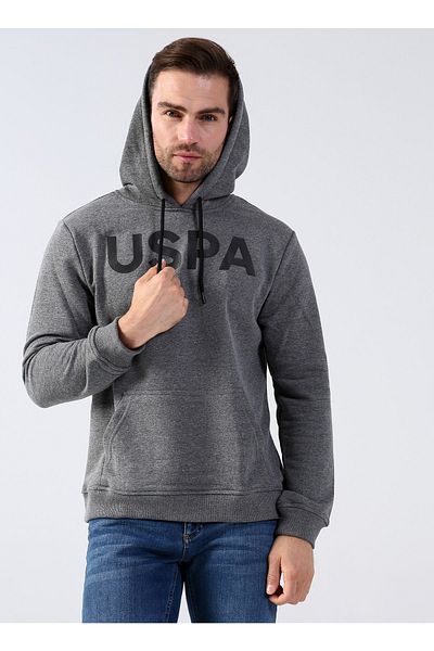 U.S. Polo Assn. Ανδρικό φούτερ σε γκρι γιακά με κουκούλα Guysk022