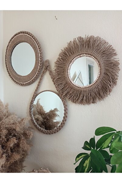 Toprak Design Bohem Hasır Üçlü Tasarım Ayna