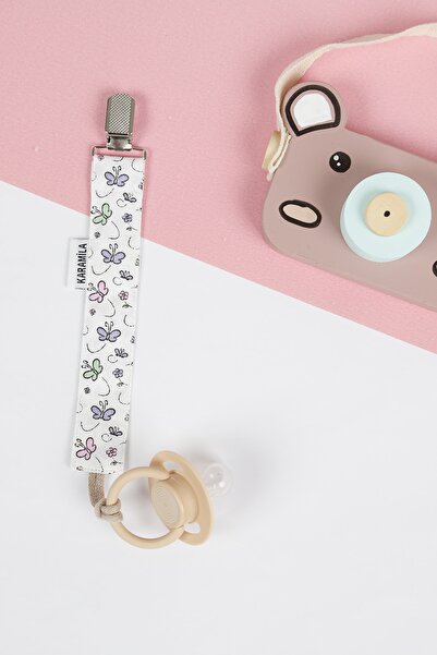 KARAMİLA %100 Pamuk Kelebekli Emzik Askısı Emzik Tutacağı